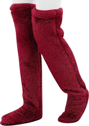 Generic Goose Down Knee Socks for Christmas, Long Fuzzy Thigh High Socks, Christmas Plush Knee High Sock for Women (Red)