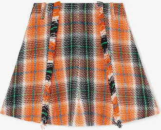 Ganni Mandarin Orange Skirt in Check Wool - Size 10/12 Recycled