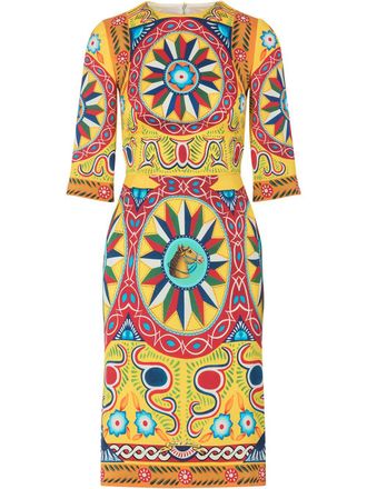 Dolce & Gabbana Carretto-print midi dress - women - Silk/Spandex/Elastane - 46 - Yellow