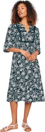 M&Co Womens Blue Damask Print Lace Trim Dress - Womens