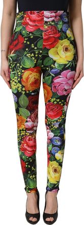 Dolce & Gabbana Womens Floral Stretch Jersey Leggings Multicolor Elastane Nylon Polyester