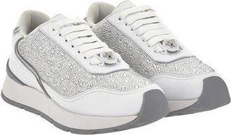 Versace Crystal Embellished Sneaker in White Silver Palladium at Nordstrom, Size 9.5Us