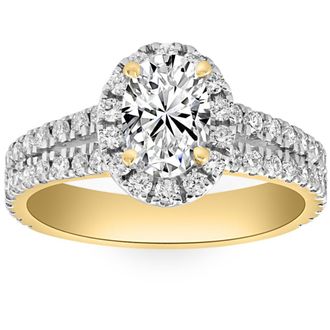 Pompeii3 2Ct Diamond Oval Lab Grown Halo Engagement Ring White, Yellow or Rose Gold