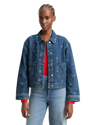 Tom Tailor Denim Jeansjacke TOM TAILOR DENIM, Damen, Gr. XXL, mid blau, Denim/Jeans, Obermaterial: 100% Baumwolle, bedruckt, regular fit h&uuml;ftlang, abgesteppte Kante, J