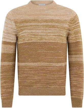 Malo Gestreept Casual Sweater - Heren - Ronde hals truien - Beige - M - Kasjmier - Truien & Vesten