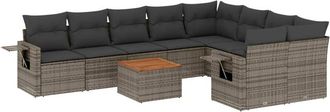 vidaXL Set De Sof&aacute;s De Jard&iacute;n 10 Pzas Con Cojines Rat&aacute;n Sint&eacute;tico Gris Vidaxl