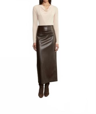Enza Costa Leather Hi-Waist Curve Skirt In Dark Brown
