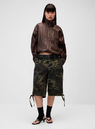 Twik Womens Faux-leather funnel collar jacket