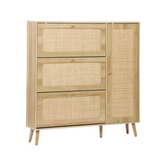 Sweeek Mueble para zapatos de ca&ntilde;a con 3 cajones, natural