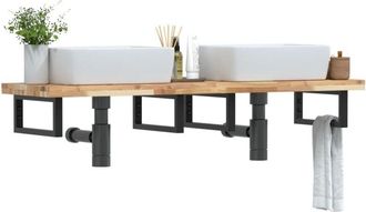 vidaXL Estante De Lavabo De Pared Acero Y Madera Maciza De Acacia Vidaxl