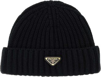 Prada Black Logo Beanie Hat