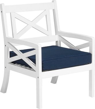Beliani Beliani - Conjunto De Jard&iacute;n Blanco De Madera De Acacia Con Cojines Azules 4 Plazas Con Mesa Baltic