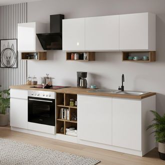 Dmora Dmora - Cocina Completa Rudolf, Cocina Pr&aacute;ctica Y Que Ahorra Espacio, Pared De Cocina Con 7 Puertas Y 1 Caj&oacute;n, 100% Made In Italy, 255x60h85 Cm, Blanc