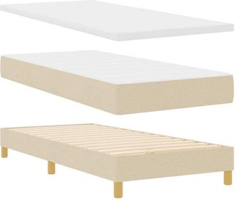 vidaXL Box Spring Bed with Mattress Cream 90x200 cm Fabric Cream vidaXL