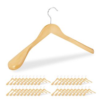 Relaxdays Pack De 40 Perchas Traje Anchas, Para Chaquetas, Abrigos O Vestidos, Madera, 45 Cm De Ancho, Marr&oacute;n Claro