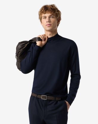 Corneliani Blue ultra fine 120s wool turtleneck