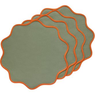 Solino Home Linen Round Placemats - Giselle Scallop Edge, 16 Round in Persimmon Orange And Oil Green at Nordstrom, Size Medium
