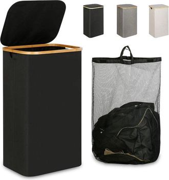 OEM Cesto De Ropa Con Tapa, Cesto De Ropa Grande De 110 L Con Asa Y Tapa, Organizador De Ropa Plegable Con Bolsa Interior Extra&iacute;ble Para Ropa, Negro