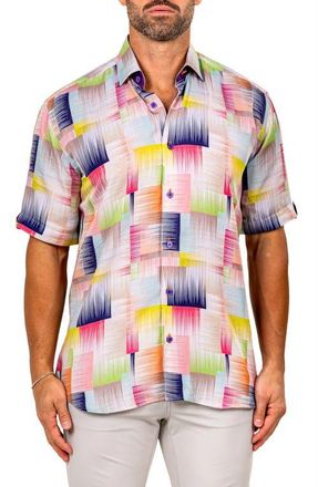 Maceoo Galileo Marthy Short Sleeve Button-Up Shirt in White Multi at Nordstrom, Size 5