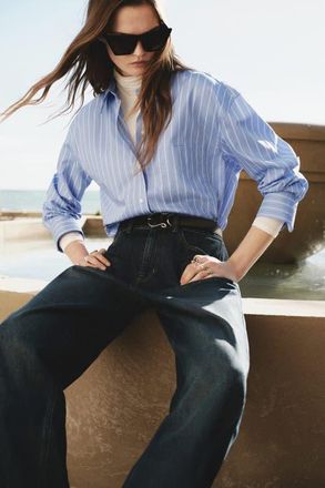 H&M Oversized Poplin Shirt in Blue/striped at Nordstrom, Size Xx-Large