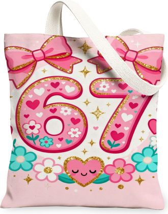 Generic Cute Floral Canvas Tote Bag, Playful Bow Pattern Reusable Grocery Bags, Lightweight Washable Shoulder Strap Canvas Bags for, Peach, 13x15 Inch