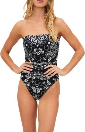 Beach Riot Stassia Rib One-Piece Swimsuit in Bandana Black at Nordstrom, Size X-Small