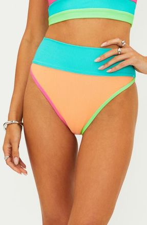 Beach Riot Emmy Colorblock High Waist Bikini Bottoms in Aqua Haze at Nordstrom, Size X-Large