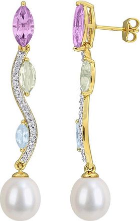 Rina Limor Gold-Plated Silver 4.56 Ct. Tw. Gemstone & 9-9.5Mm Pearl Earrings