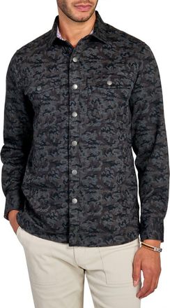Brooklyn Brigade Camo Print Cotton Stretch Shirt Jacket in Charcoal at Nordstrom, Size X-Large