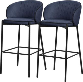 ML Design Set 2 Taburetes de bar azul oscuro 76cm tapizado estructura met&aacute;lica