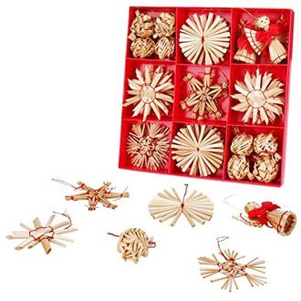 Sospiro 32 St&uuml;ck Weihnachtsbaumschmuck aus Stroh, Handgemacht Weihnachtsbaum Deko, Christbaumschmuck Strohanh&auml;nger, Nat&uuml;rlicher Stroh-Anh&auml;nger f&uuml;r Weihnachtsd