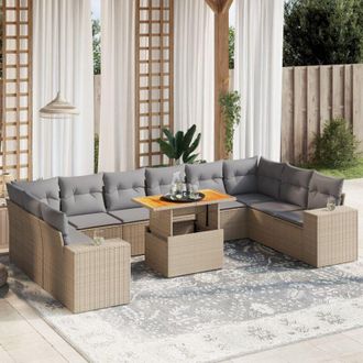 vidaXL Set De Sof&aacute;s De Jard&iacute;n 11pzas Con Cojines Rat&aacute;n Sint&eacute;tico Beige Vidaxl