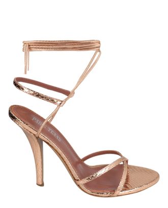 PARIS TEXAS Linda Metallic Python Print Lace-Up Sandals