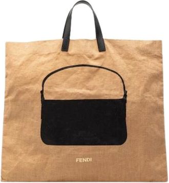 Fendi Pre-owned Tote Bags, female, Brown, Size: ONE SIZE Pre-owned Printed Hemp Tote
