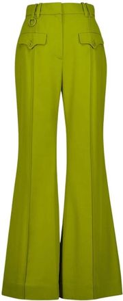 Zimmermann Luna Wolle Flare Broek - Dames - Wijde Broeken - Groen - S - Wol - Broeken