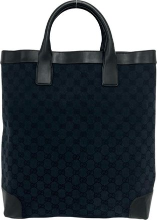 Gucci Black Canvas Leather Handbag Tote Bag (Pre-Owned)