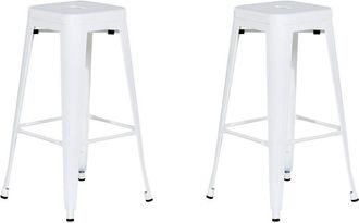 Beliani Conjunto De 2 Taburetes De Acero Blanco 76 Cm Industrial Interior Ba&ntilde;o Cocina Sala De Estar Exterior Jard&iacute;n Cabrillo