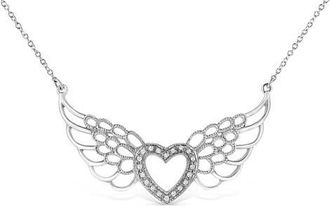 House of Brilliance 925 Sterling Silver Pave-Set Diamond Accent Fairy Wing Heart Pendant Necklace in White at Nordstrom