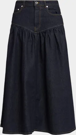 Ganni Stretch Denim Midi Skirt