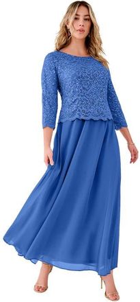 Roaman's Plus Size Sequin Lace Three Quarter Sleeve A-Line Gown in True Blue at Nordstrom, Size 28P