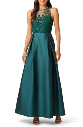 Adrianna Papell Beaded Mesh & Taffeta Ballgown in Gem Green at Nordstrom, Size 14