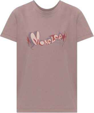 Moncler Logo-opdruk T-shirt - Dames - T-shirts - Roze - L - Katoen - Tops