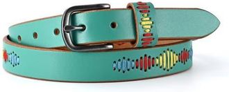 OLD TREND Boho Genuine Leather Stitched Perforated Detail Belt in Aqua at Nordstrom, Size Medium