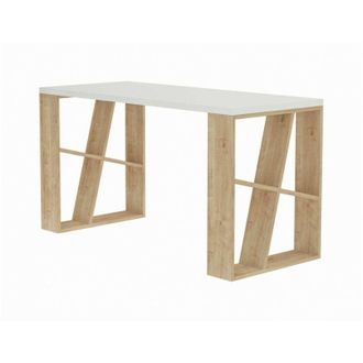 Dmora Scrivania Ernestina, Scrittoio multiuso, Tavolo per ufficio porta pc, Piano di lavoro, 140x60h75 cm, Bianco e Rovere - Dmora