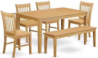 East West Furniture 6-Pc Dining room set with bench- Dining Table and 4 Chairs and Bench