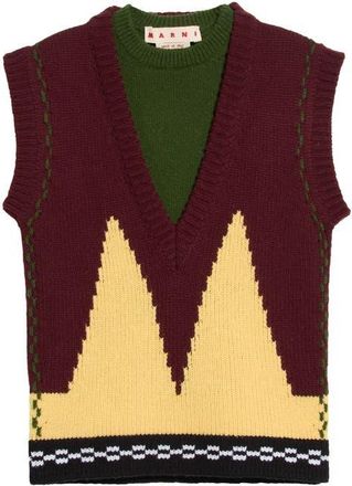 Marni Relaxed Fit Sleeveless Wool Intarsia Sweater in Inr92 Wine at Nordstrom, Size 42