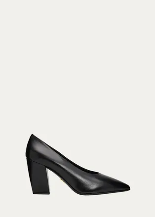 Prada 85mm Leather Block-Heel Pumps
