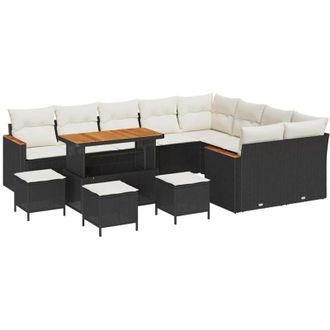 vidaXL Conjunto De Sof&aacute; De Jard&iacute;n Con Coj&iacute;n 13 Pcs Negro Polirat&aacute;n Vidaxl