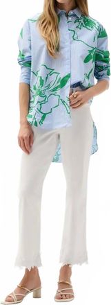 Joseph Ribkoff Cotton Stripe Floral Print Boxy Blouse In Vanilla/multi