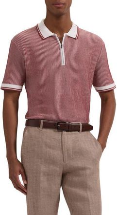 Bugatchi Ottoman Stitch Cotton & Silk Quarter Zip Polo Sweater in Rio Red at Nordstrom, Size X-Large